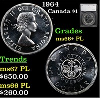 1964 Canada Dollar $1 Grades ms66+ PL By SEGS