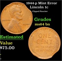 1944-p Lincoln Cent Mint Error 1c Grades Choice Un