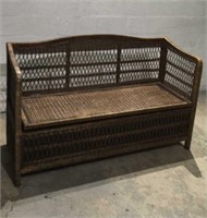 Large Brown Wicker Bench W/Seat Storage U8A