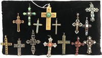 Crucifix Lot. Jeweled and Beaded.