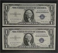 2  Series 1935-E  $1 Silver Certificates  Gem CU