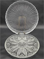 (2) Pressed Glass Divided Relish & Round Platters
