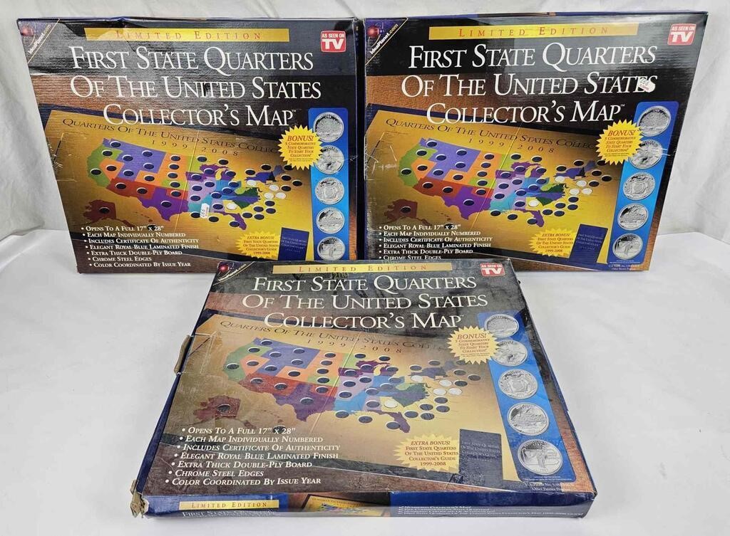 3 New State First Quarters Collectors Maps