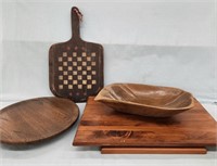 2 Wood Lazy Susans, Bowl, Pizza Board- decorative