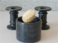 Marble Shave Set w/matching candle holders