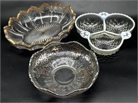 Silver Floral Design Glass Dish, Opalescent