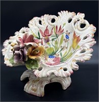 Floral Porcelain Footed Basket 12.5” x 12” x 8”