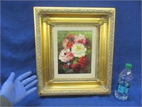 nicely framed floral painting (heavy use of paint)