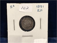 1891 Can Silver Five Cent Piece  EF
