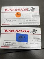 2 WINCHESTER 50 ROUND BOXES - 9MM