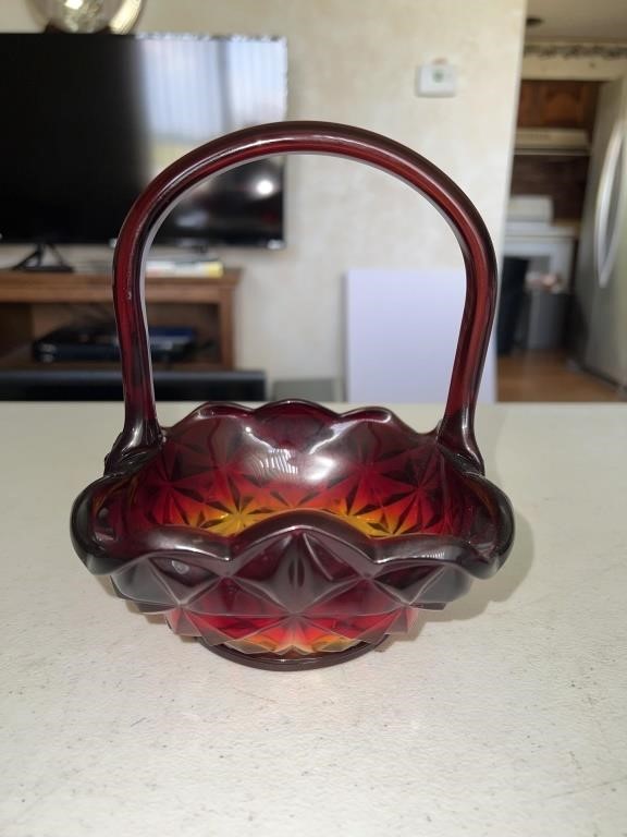 Amberina glass basket