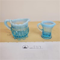 Miniature Blue Opalescent Glass Pitchers