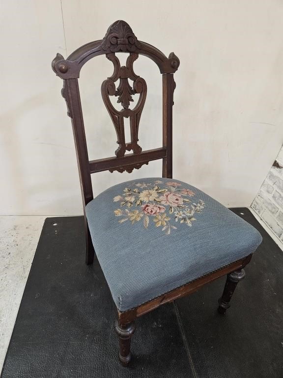 Ornate Chair with Embroidered / Needlepoint Seat