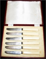 Vintage (6)pc Sterling Butter Knife Set w/ Case &