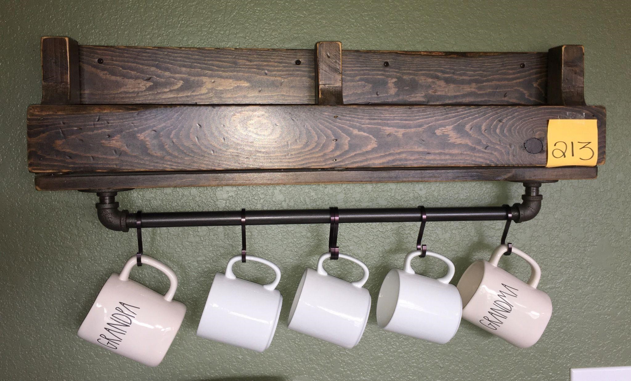 Wooden & Pipe Shelf & Coffee Cups