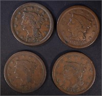 4 LARGE CENTS: 1842 F-VF, 1848 VG+,