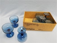 8 blue liquor glasses              (g 223)