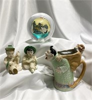 Lot Reverse Painted Paperweight Figural Pitcher Lo
