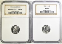 LOT OF 2 NGC GRADED ROOSEVELT DIMES: