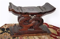Hand Tooled Wood Bench with Scoop Seat
