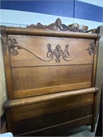 Antique c. 1800's Tiger Oak Full Bed Frame W/