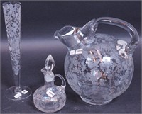 Three pieces of Rosepoint glass including bulbous
