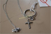 STERLING RING - CHAIN W/ CROSS - CROSS NOT MARKED