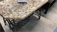 Iron, base coffee table with marble top