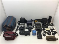 Vtg Canon AE-1 Film Camera, Lenses, assorted