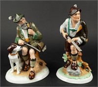 2 Vintage Boch Wallendorf Hunting Porcelain Figuri