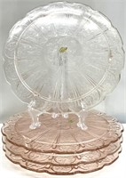 4pc Vtg Pink Glass Cake Plates