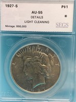 1927-S AU-55 Peace Dollar SEGS Graded