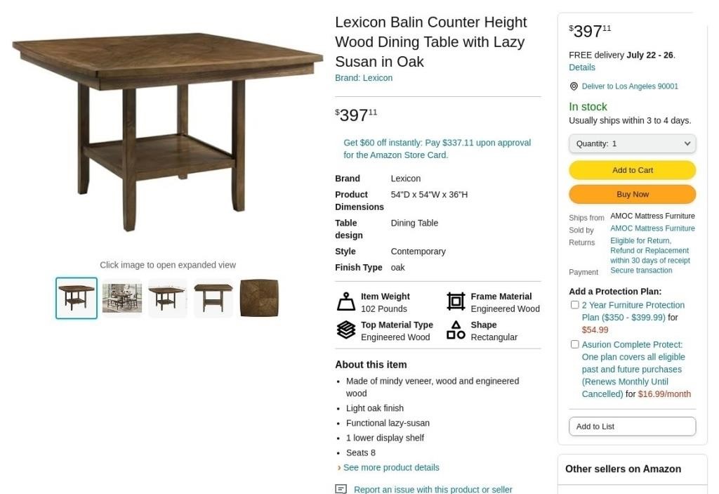 W8830  Lexicon Balin Dining Table 36 Oak