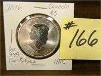 2016 Canadian $5 1 oz. .999 Fine Silver UNC