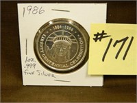 1986 1 oz. .999 Fine Silver "Liberty Cent. Piece"