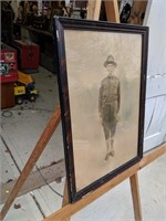 Vintage WWl Army Soldier Print Frame undr Glass