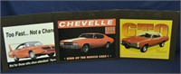 3 Metal Muscle Car Signs on Cardboard Backing