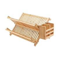 Folding 2-Tier Bamboo Dish Drying Rack