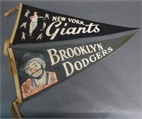 Two Vintage Baseball Pennant Flags