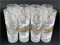 8 Libbey Cavalcade Horse Frosted Glasses