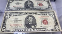 (2) 1963 RED SEAL $5 notes