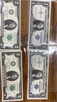 (2) uncirculated $2 consecutive serial # & (2)