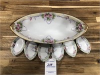 Nippon Hand Painted Serving dish & 6 small