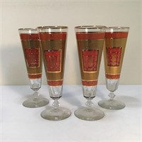 4 MCM PILSNER GILT / RED GLASSES