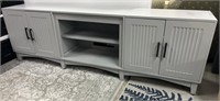 Grey Console Media Stand , 4 Doors , Open Middle