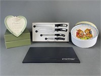 4 Piece Knife Set and Decorative/Dessert Plates