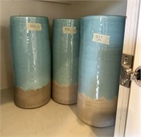 Three Glazed Pottery Cylinder Vases