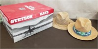 Pair of Woven Hats in Stetson Box. Sz Large.