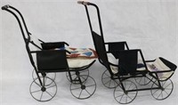TWO EARLY 20TH C. METAL & CLOTH DOLL CARRIAGES