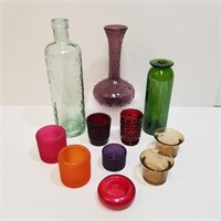 Colored Glass Vases / Bottles / Candle Holders